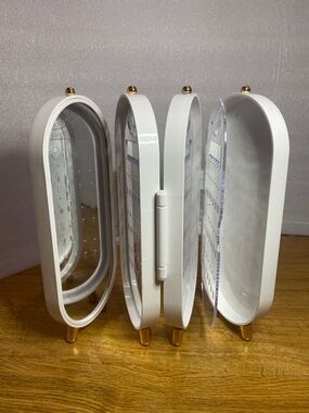 White Folding Jewelry Organizer4 Section for Earring, Necklace Display w/Mirror